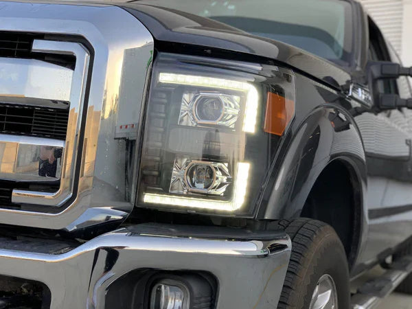 AlphaRex 11-16 Ford Super Duty LUXX-Series LED Projector Headlights Alpha-Black