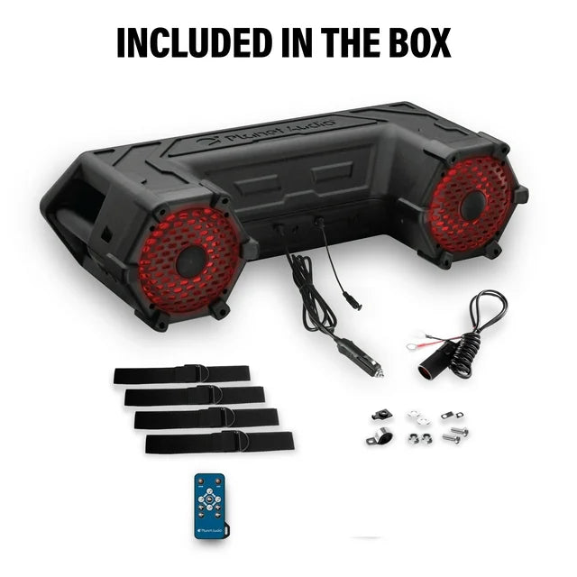 Planet Audio PATV65RGB ATV UTV Audio Stereo Sound System - 6.5 inch Speakers, 1.5 inch Tweeters, Built-in Amplifier, Bluetooth, LED Lightbar, Multicolor Illumination, Weatherproof, Easy Installation