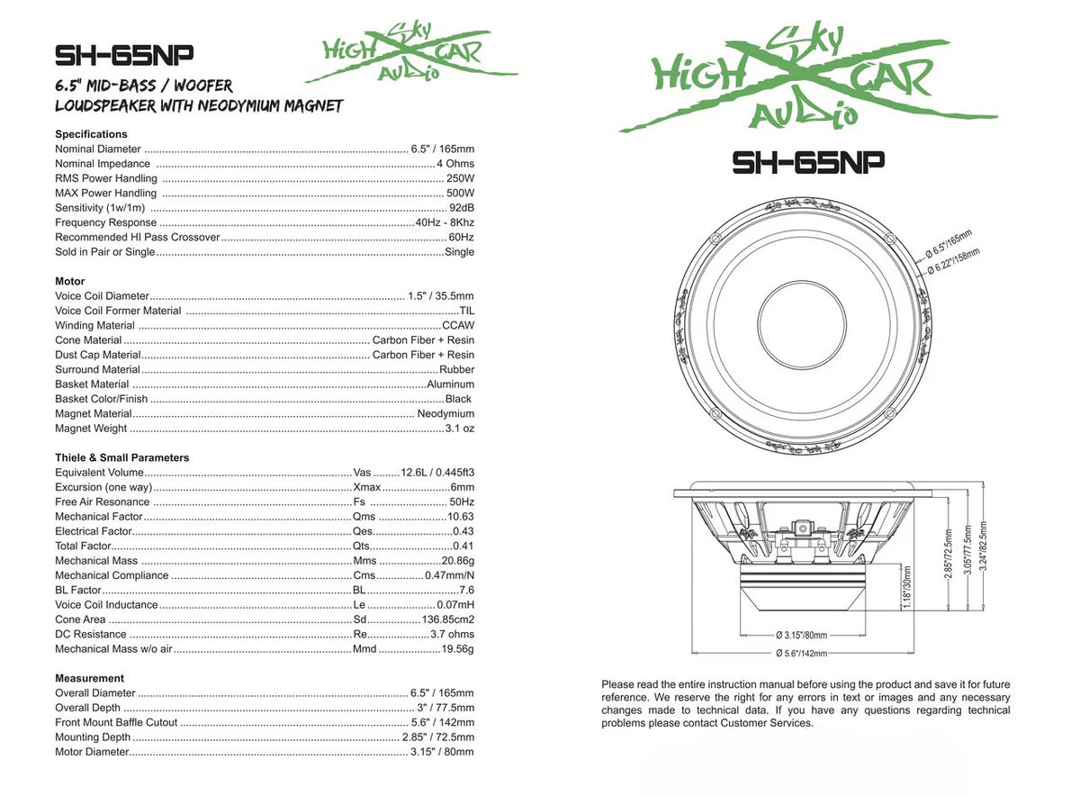 Sky High Car Audio SH-65NP 6.5