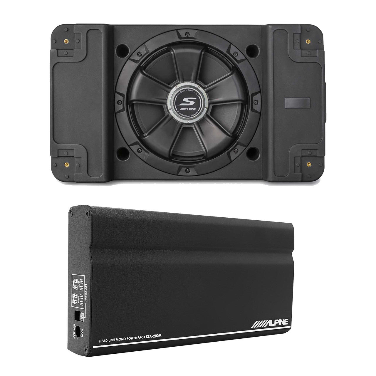 Alpine KTA-200M Mono 400-Watt Power Pack Amp & SS-SB12 Single 12” S-Series Shallow Preloaded Subwoofer Enclosure