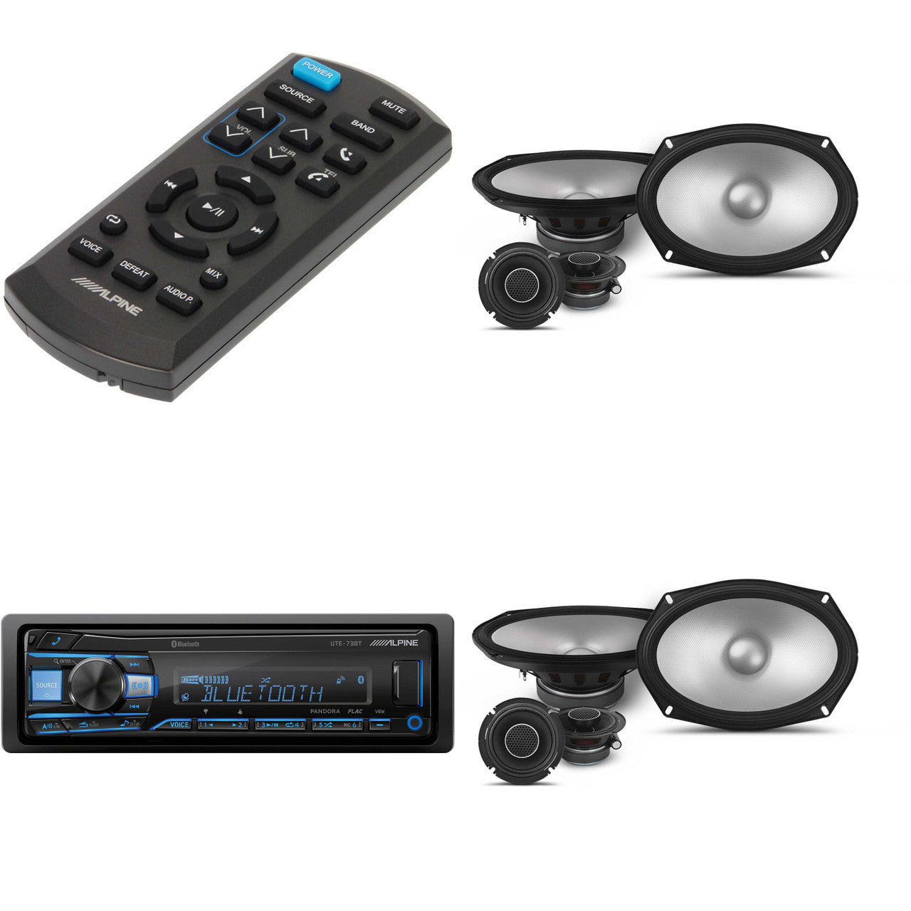 Alpine UTE-73BT, RUE-4360 Remote with 2 Pairs Alpine S2-S69C Type S 6x9