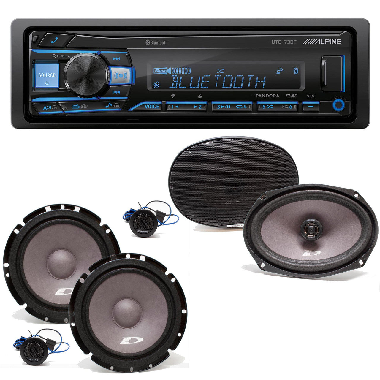 Alpine UTE-73BT Bluetooth® Multimedia Receiver (Does Not Play CDs) with A Pair Alpine SXE-1751S 6.5