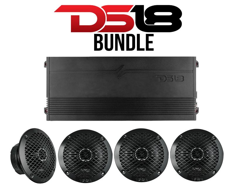 DS18 Car Audio Bundle – 4-Channel 300W RMS Amp + 4× 6.5
