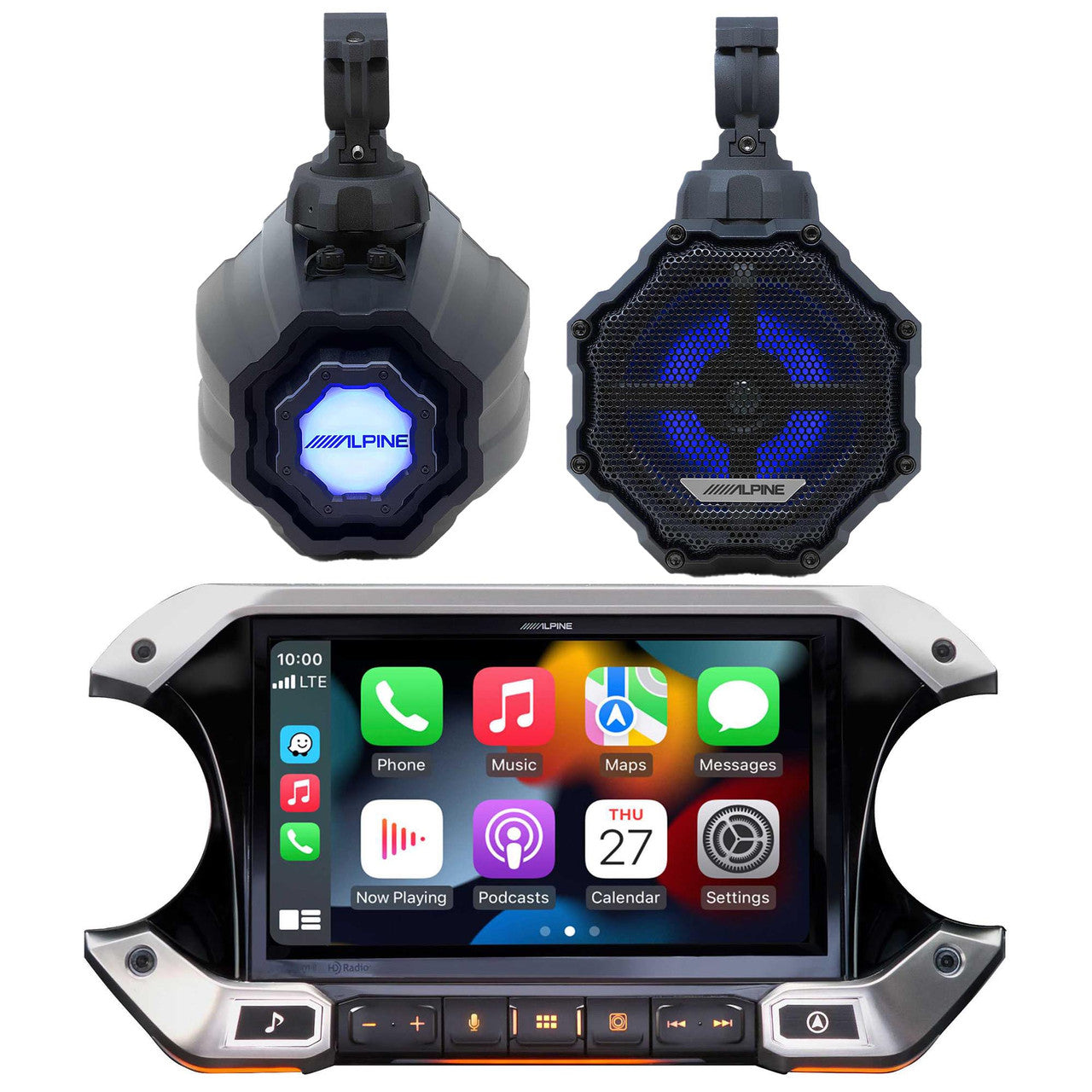 Alpine I509-WRA-JL Receiver w/ SPV-65RGB-CAN 6.5” Cage-Mounted Universal Weather-Resistant Coaxial RGB LED Speaker Pods