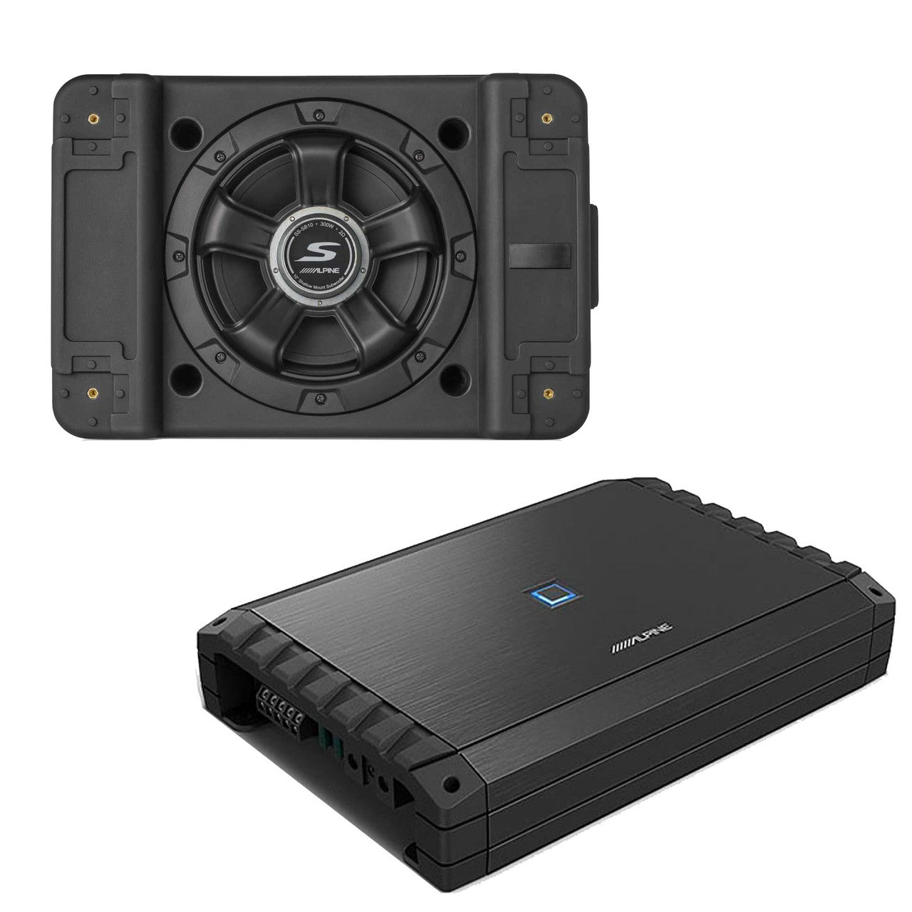 Alpine S2-A55V S-Series 5-Channel Amplifier & SS-SB10 Single 10” S-Series Shallow Preloaded Subwoofer Enclosure