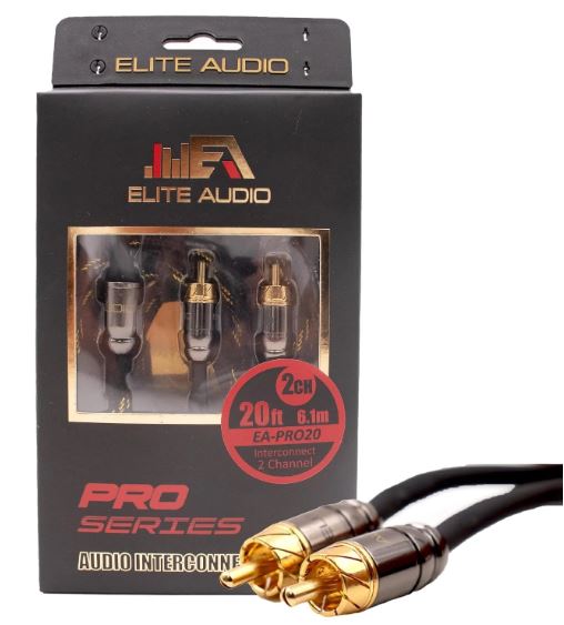 Elite Audio 20ft RCA Audio Cable – Dual Channel, Oxygen-Free Copper, Triple Shielded, Brass Connectors