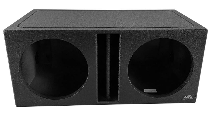 Elite Audio EBOX-BLVD12CP Center-Split Vented Dual 12” Subwoofer Enclosure - Polyurethane Bed Liner Finish, 3/4” MDF with 1” Front Baffle, Pro-Tuned Ports, High-Current Terminals for Deep Bass & Superior Sound Quality