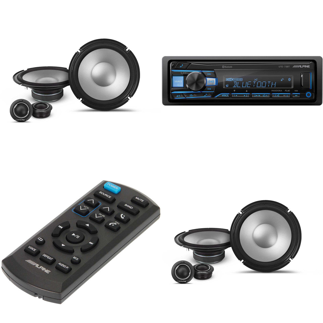 Alpine UTE-73BT, RUE-4360 Remote with 2 Pairs Alpine S2-S80C Type S 8