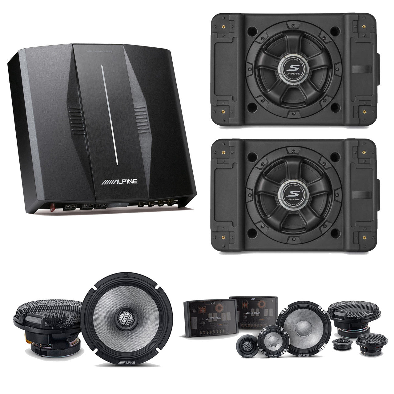 Alpine PXE-C80-88 OPTIM8 8-Channel Hi-Res Digital Sound Processor Amplifier w/ (2) SS-SB10 Subwoofer, R2-S653 & R2-S65 Bundle