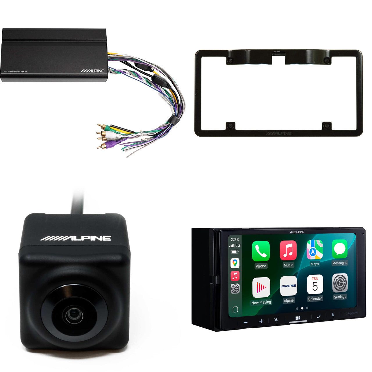 Alpine iLX-W770 Receiver with Apple CarPlay, Android Auto Includes KTA-450 4-Channel Amplifier, Back up Camera and License Plate Fame