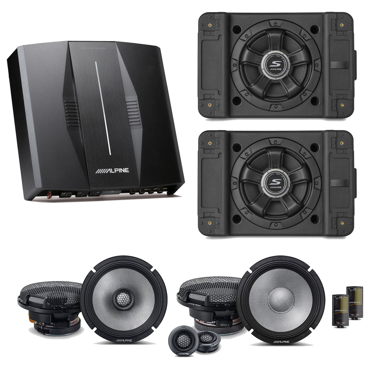 Alpine PXE-C80-88 OPTIM8 8-Channel Hi-Res Digital Sound Processor Amplifier w/ (2) SS-SB10 Subwoofer, R2-S65C & R2-S65 Bundle