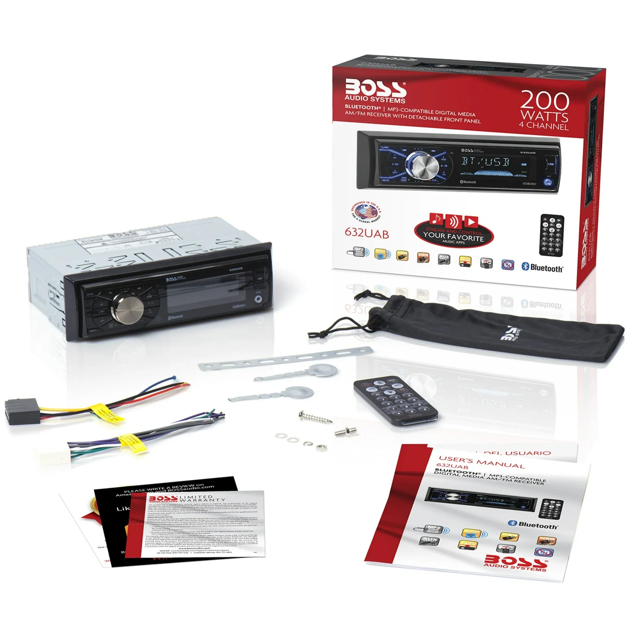 BOSS Audio Systems 632UAB Single Din Bluetoothe Audio and Calling Car Stereo