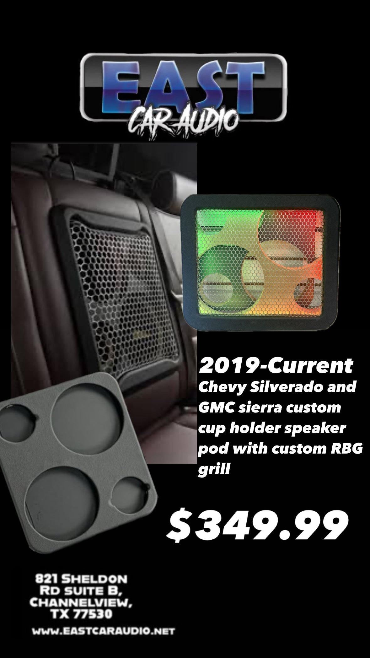 2014-2025 Chevy Silverado GMC Sierra cup holder panel speaker pod with Custom Cover plate speaker pods