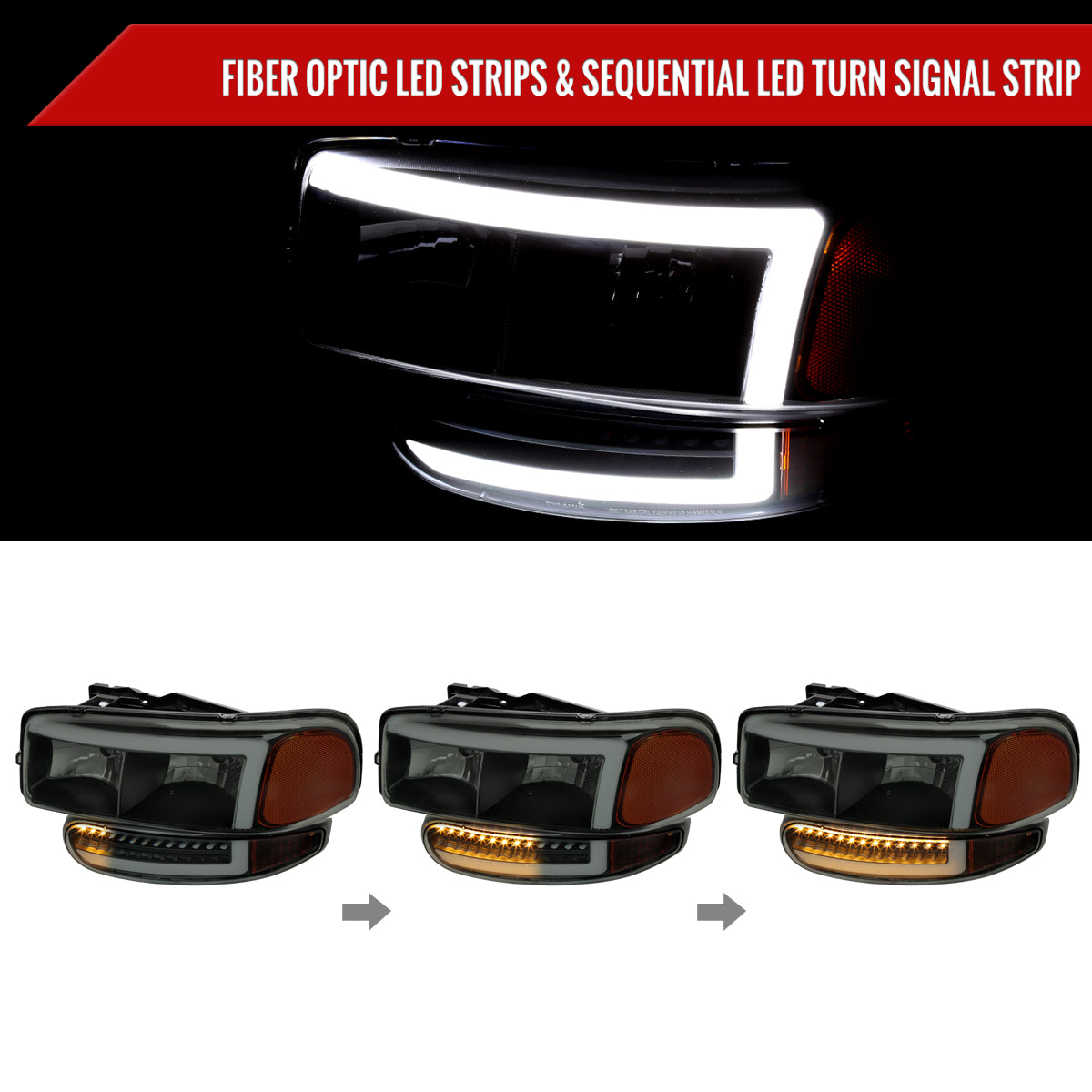 Spec-D 99-06 GMC Sierra Denali Yukon/XL SEQ Bumper Lights Black/Smoked