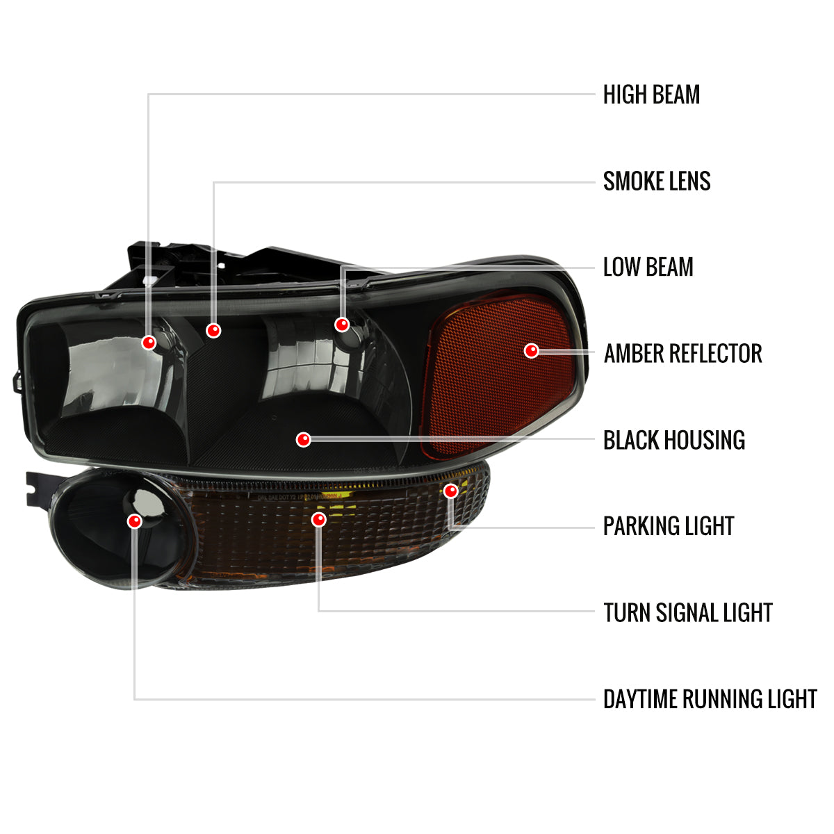 Spec-D 99-06 GMC Sierra/ 00-06 Yukon Denali Bumper Headlights Black