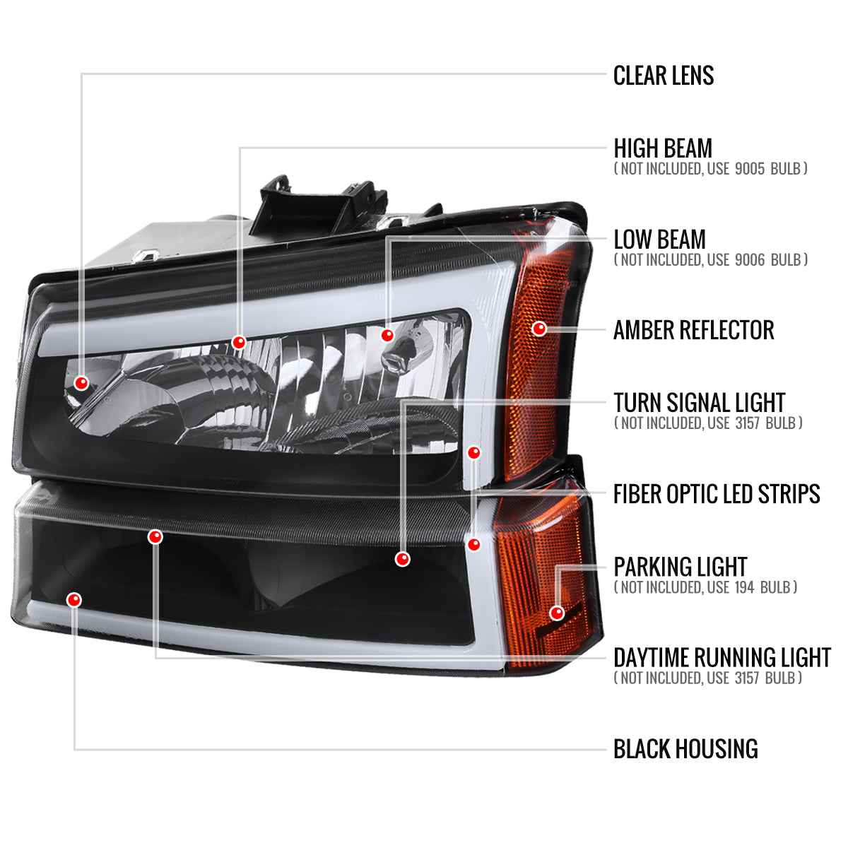 Spec-D 02-06 Avalanche 03-07 Silverado Headlights OEM Style