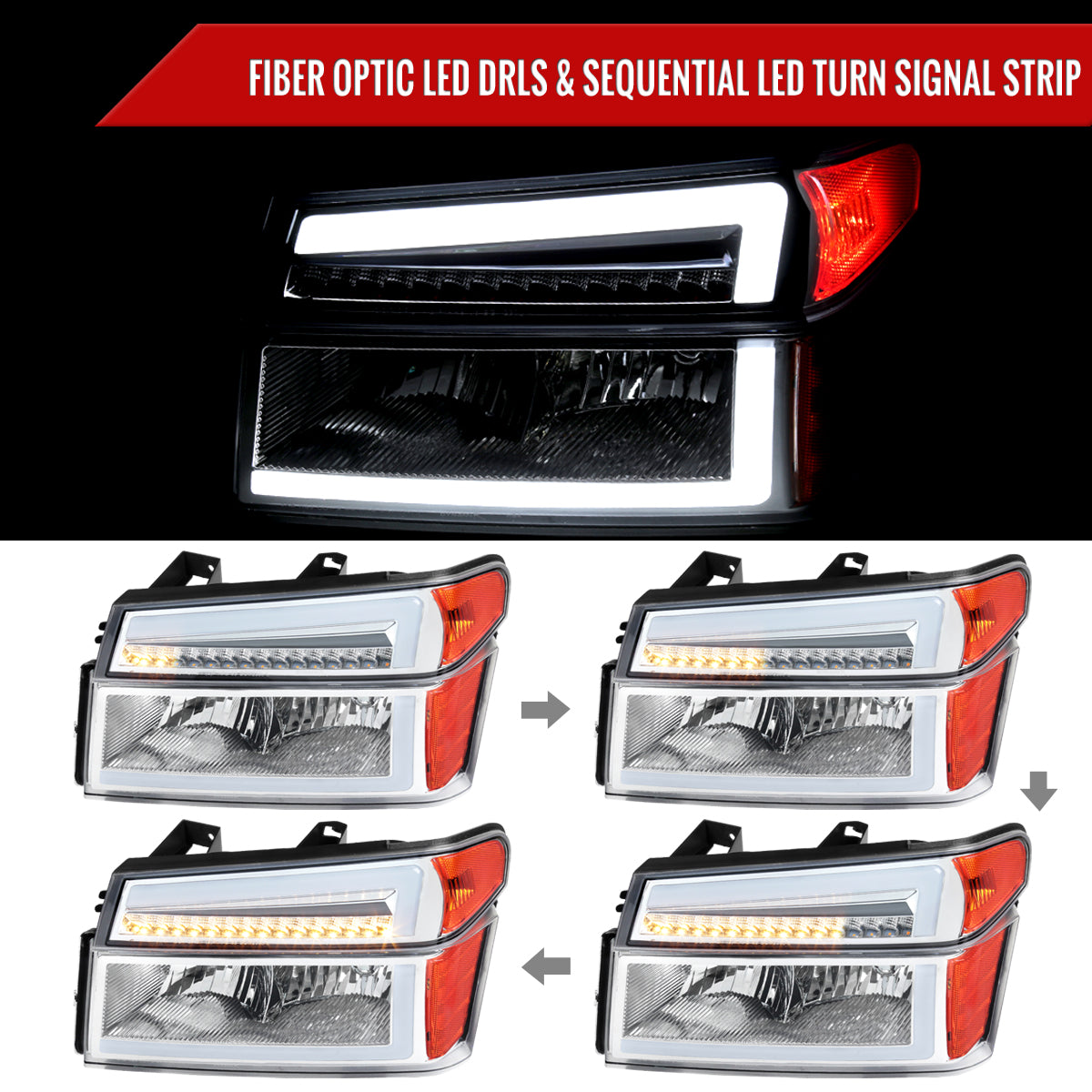 Spec-D 04-12 Colorado/Canyon Headlights LED Bar SEQ Chrome/Clear