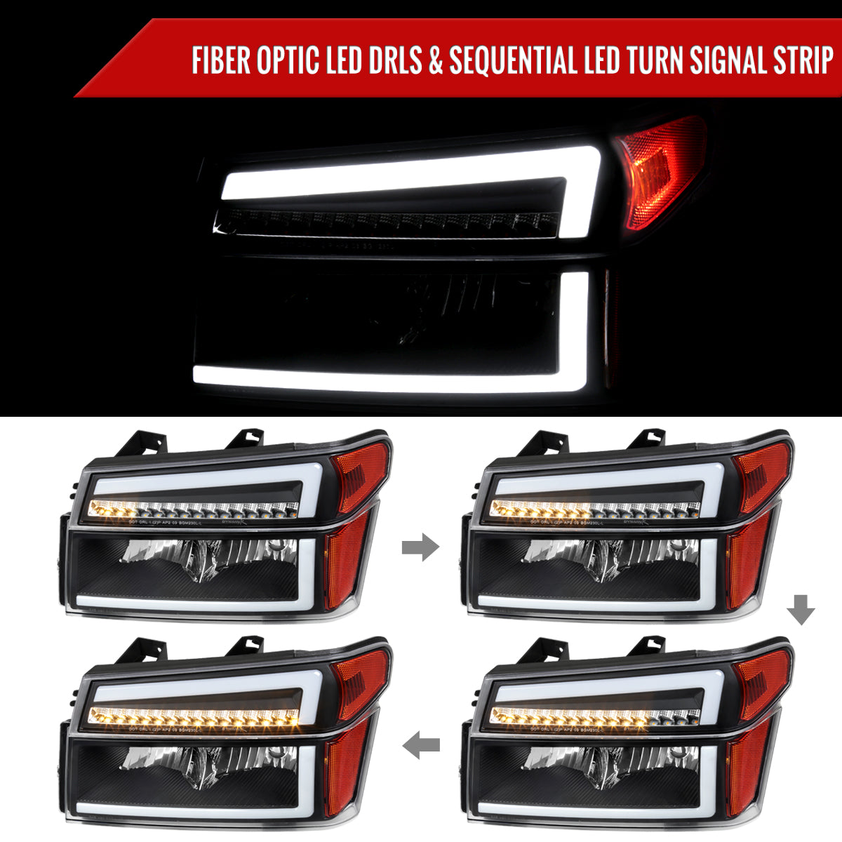 Spec-D 04-12 Colorado GMC Canyon Sequential Headlights OEM Style Black
