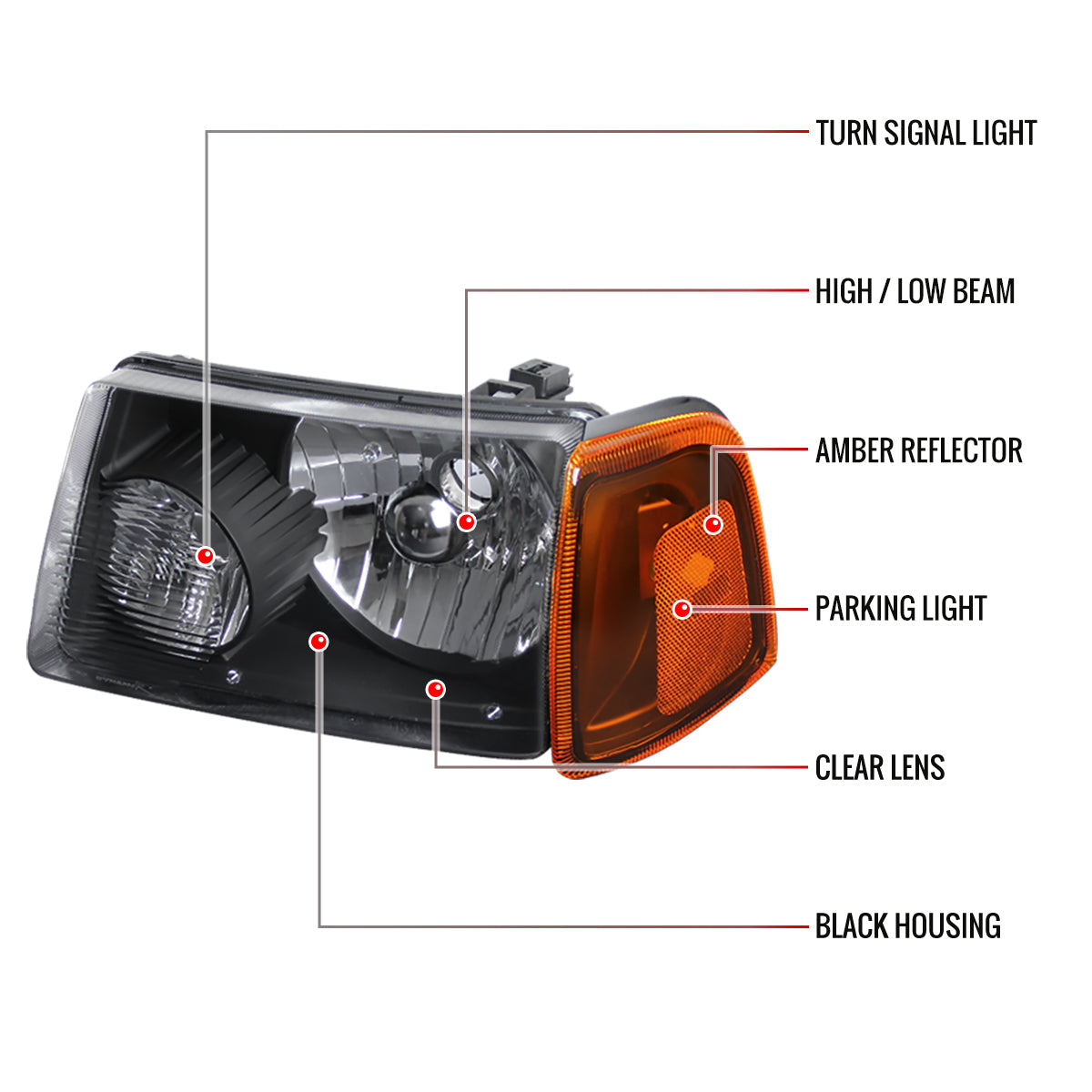 Spec-D 01-11 Ford Ranger Headlights OEM Style Amber Corner Black