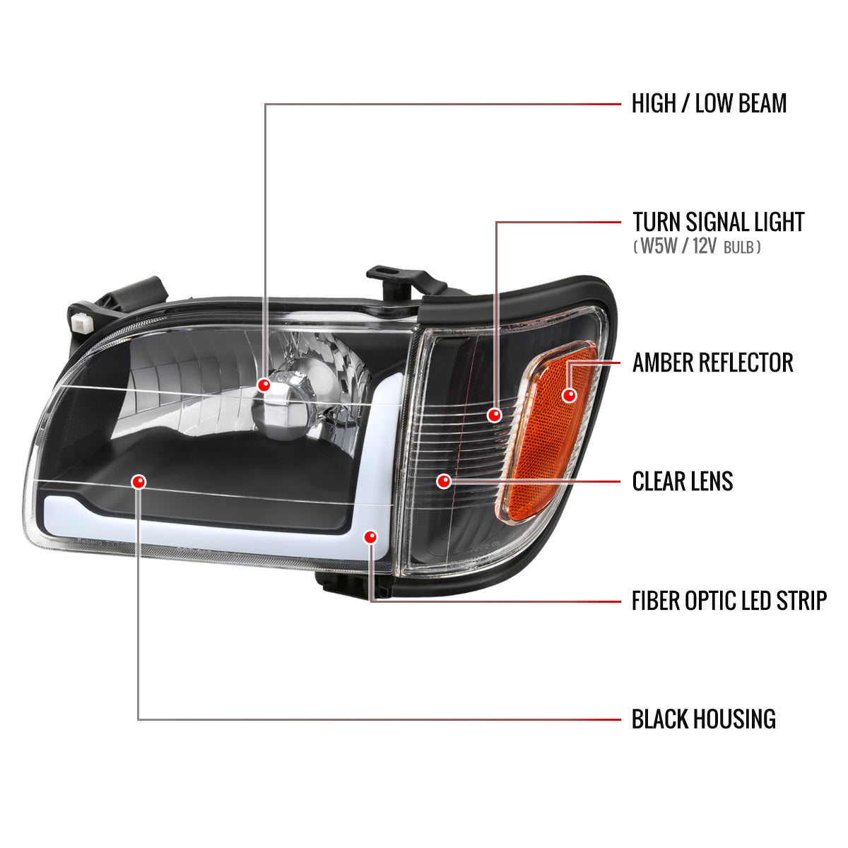 Spec-D 01-04 Tacoma Bar OE Style Corner Lamps and Headlights Black