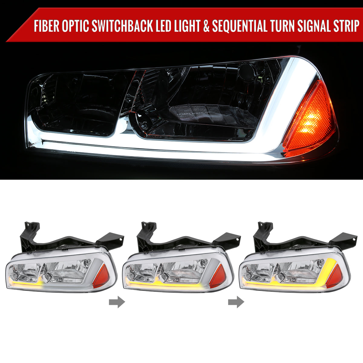 Spec-D 06-10 Dodge Charger SEQ LED Bar Headlights OEM Style Chrome