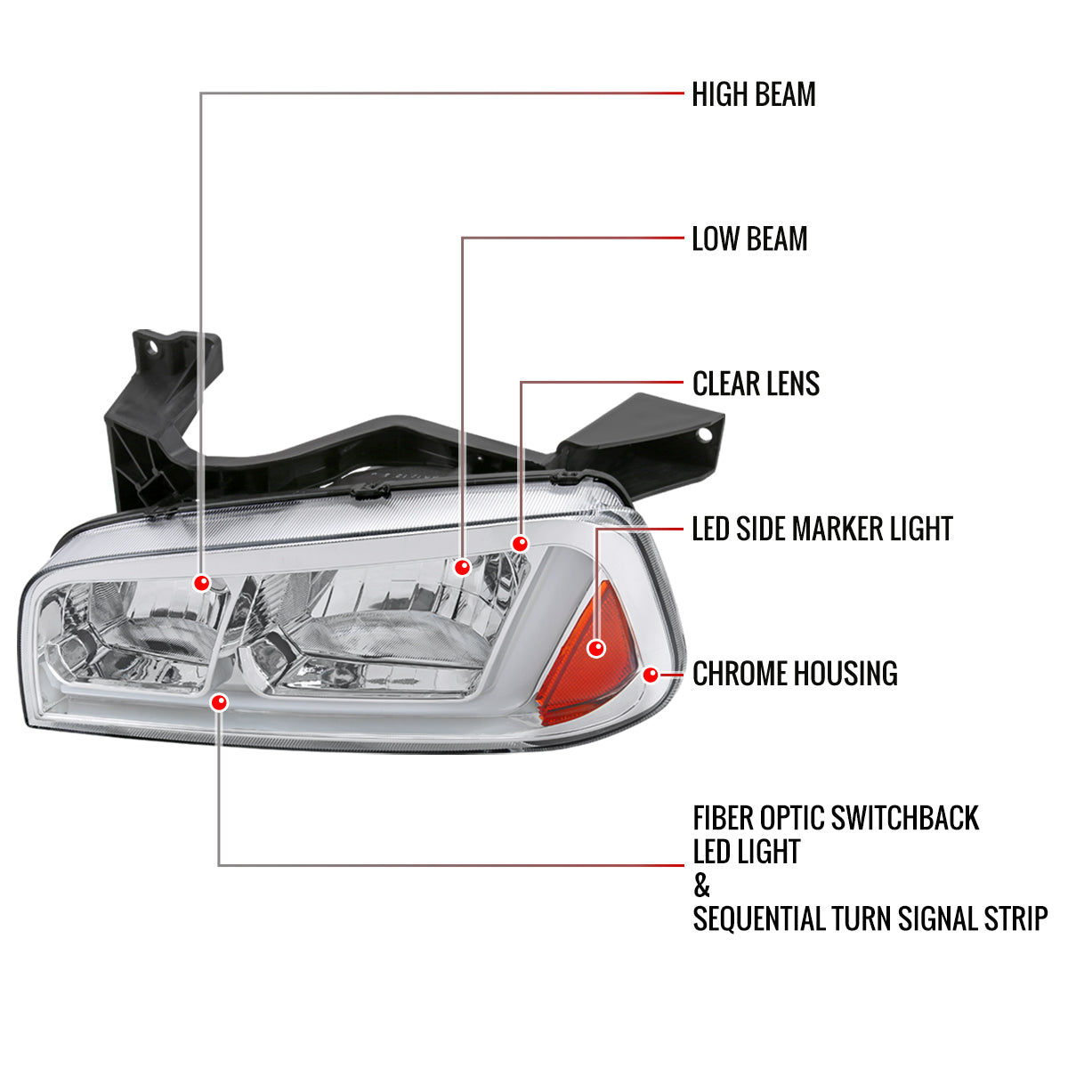 Spec-D 06-10 Dodge Charger SEQ LED Bar Headlights OEM Style Chrome