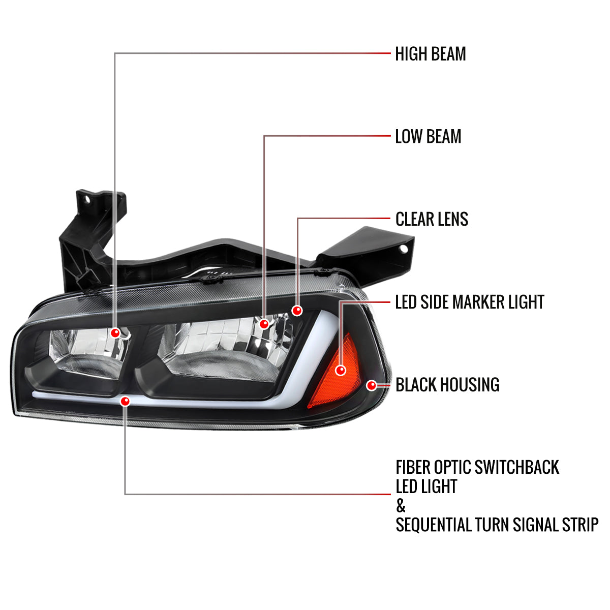 Spec-D 06-10 Dodge Charger Headlights Sequetial OEM Style Black