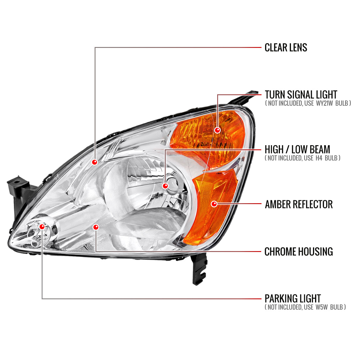 Spec-D 02-04 Honda CR-V OEM Style with Headlights Chrome