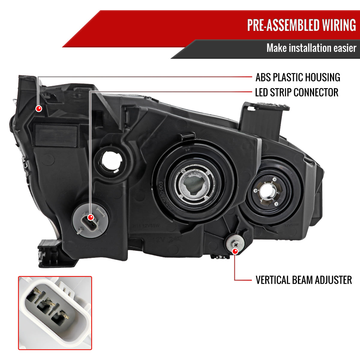 Spec-D 16-21 Honda Civic Headlights LED Strip OEM Style Black/Smoked