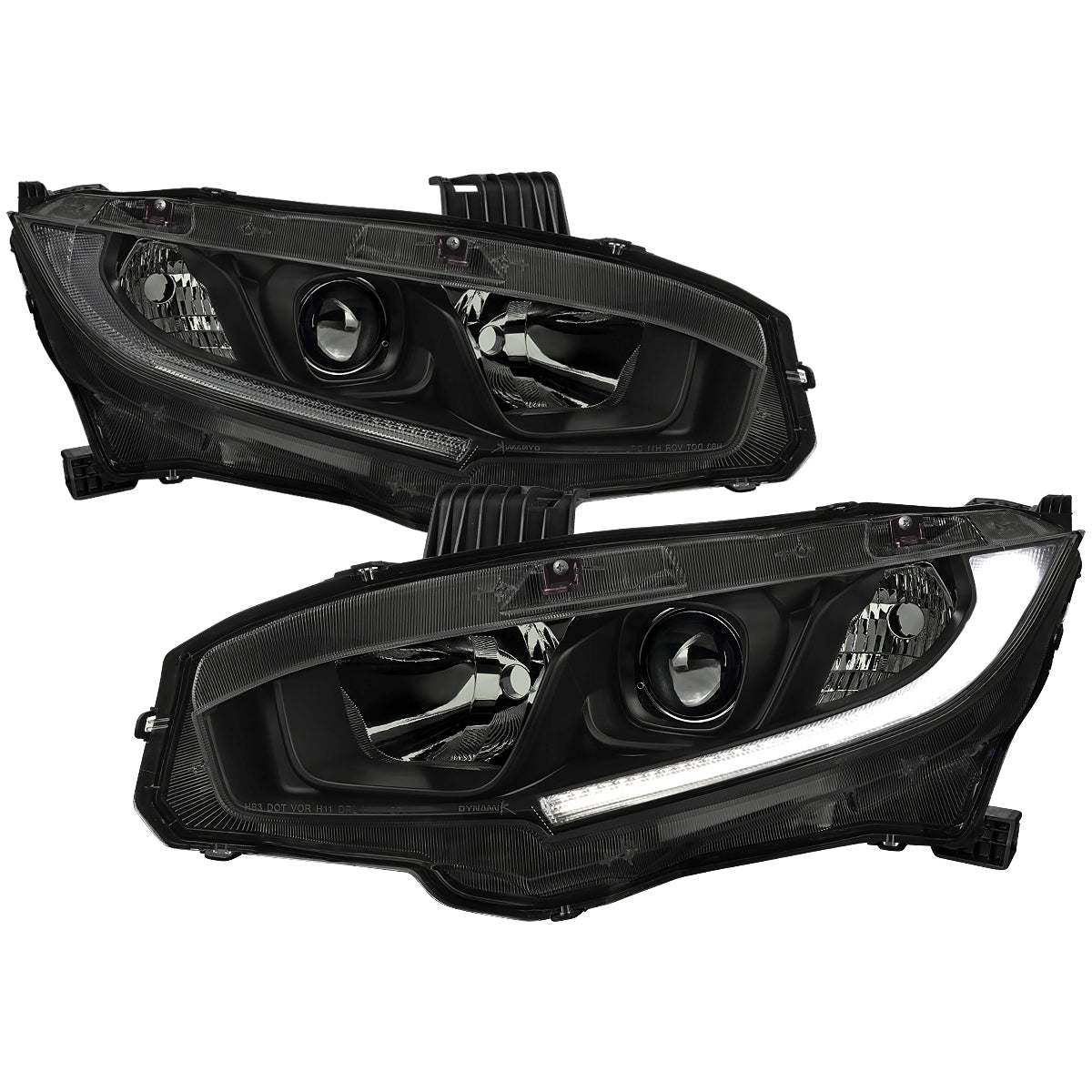 Spec-D 16-21 Honda Civic Headlights LED Strip OEM Style Black/Smoked