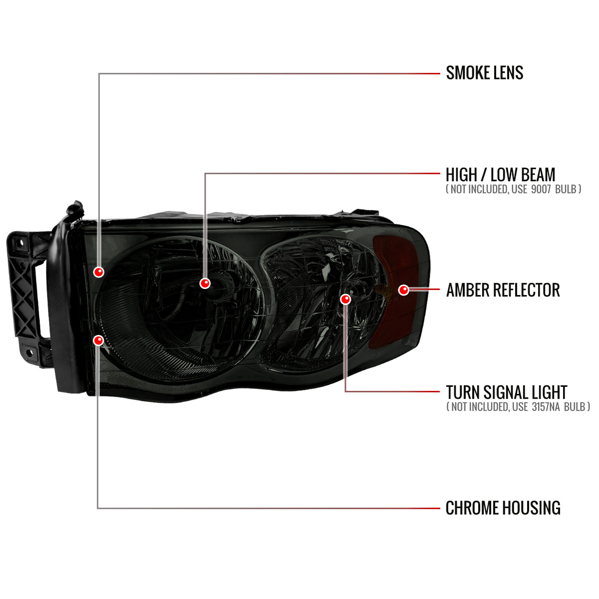 Spec-D 02-05 Ram 1500/03-05 Ram 2500 3500 Headlights OEM Style Smoked