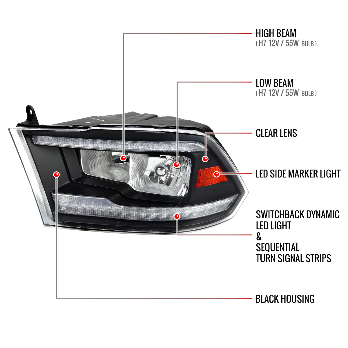Spec-D 09-18 Ram 1500/10-18 Ram 2500 3500 Sequetial Headlights Black