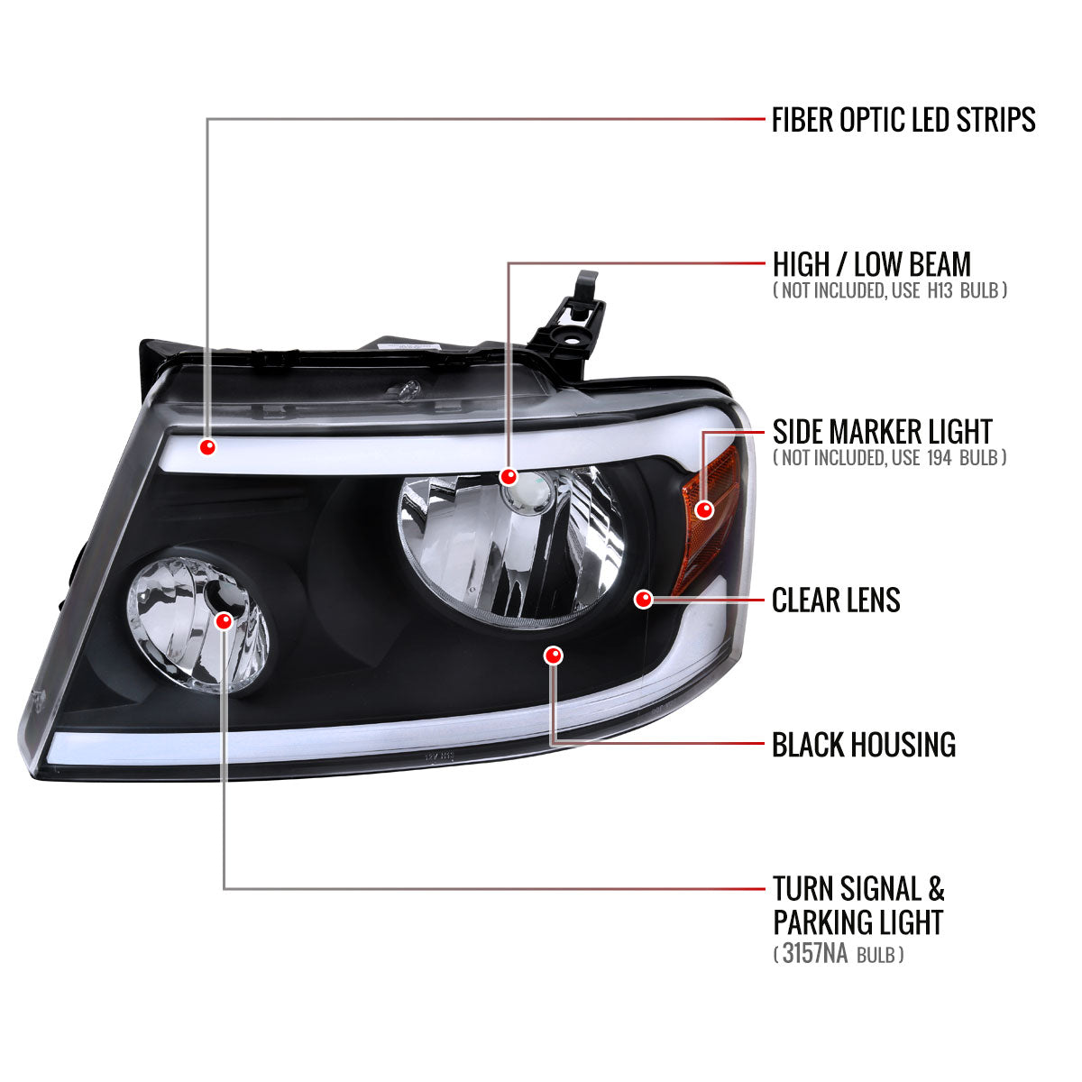 Spec-D 04-08 F-150/06-08 Lincoln Mark LT Headlights LED Strip Black