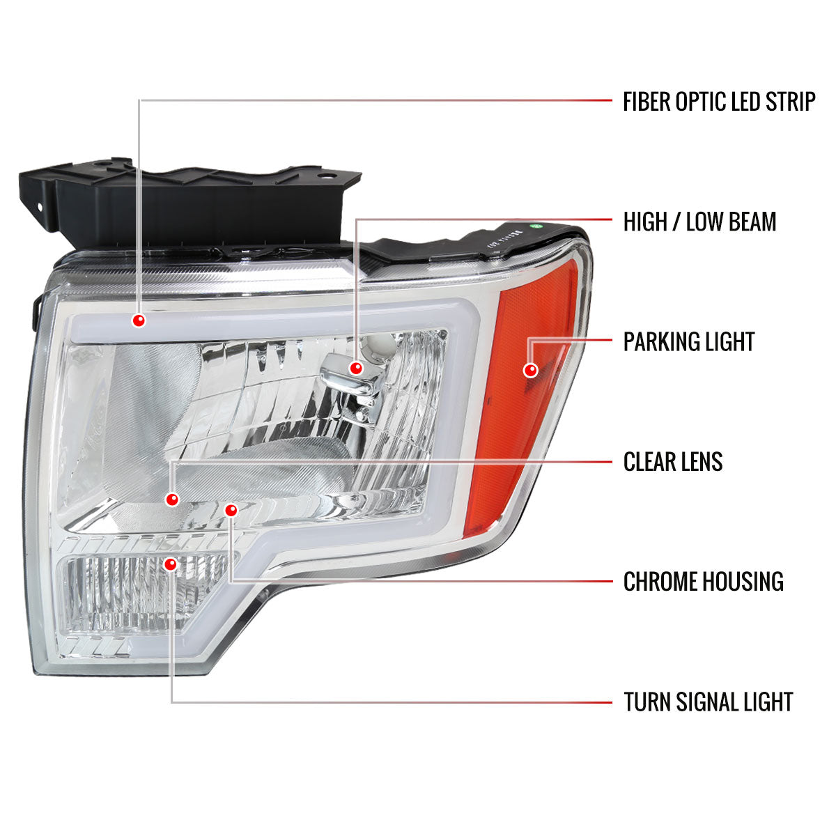 Spec-D 09-14 Ford F-150 LED Bar Headlights Amber Reflector Chrome