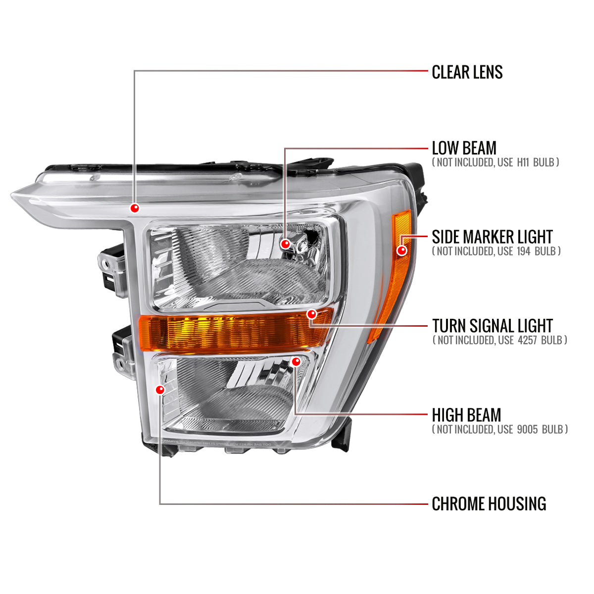 Spec-D 21-23 Ford F-150 Driver Replacement Headlight OEM Style Chrome