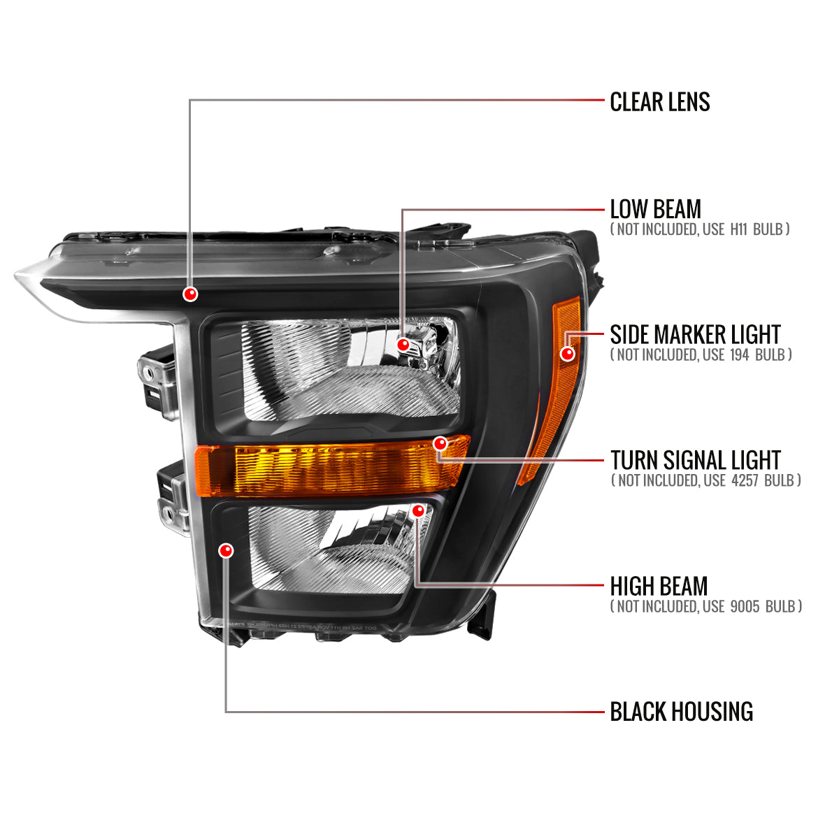 Spec-D 21-23 Ford F-150 Driver Headlight OEM Black Replacement