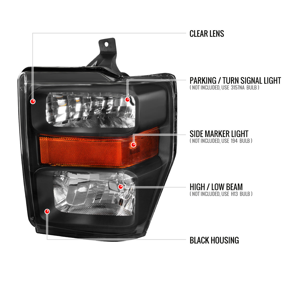 Spec-D 08-10 Ford F-250 F-350 F-450 F-550 Headlights Projector Black