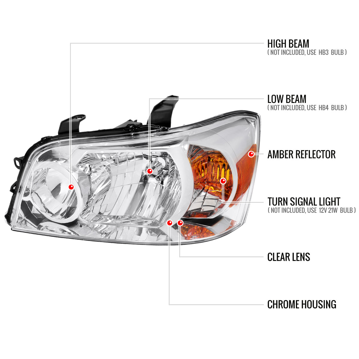 Spec-D 04-07 Toyota Highlander Headlights OEM Style Clear