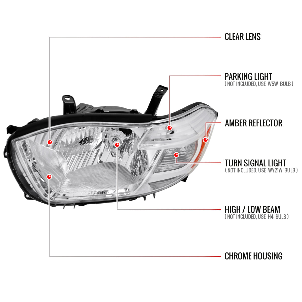 Spec-D 08-10 Highlander Headlights OEM Halogen Replacement Chrome