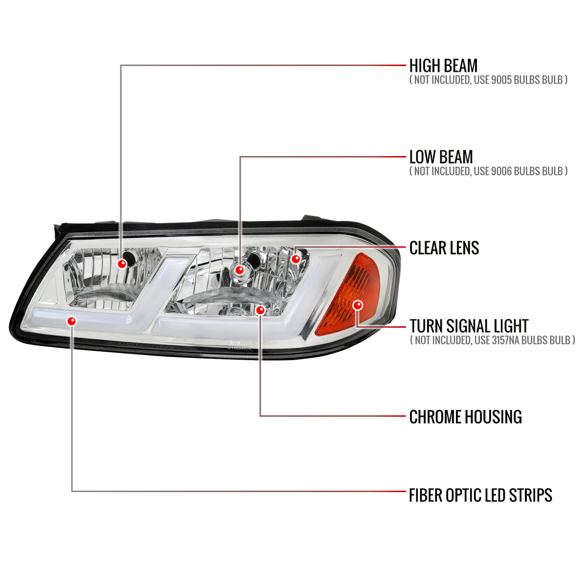 Spec-D 00-05 Chevy Impala Headlights LED Bar OEM Style Chrome