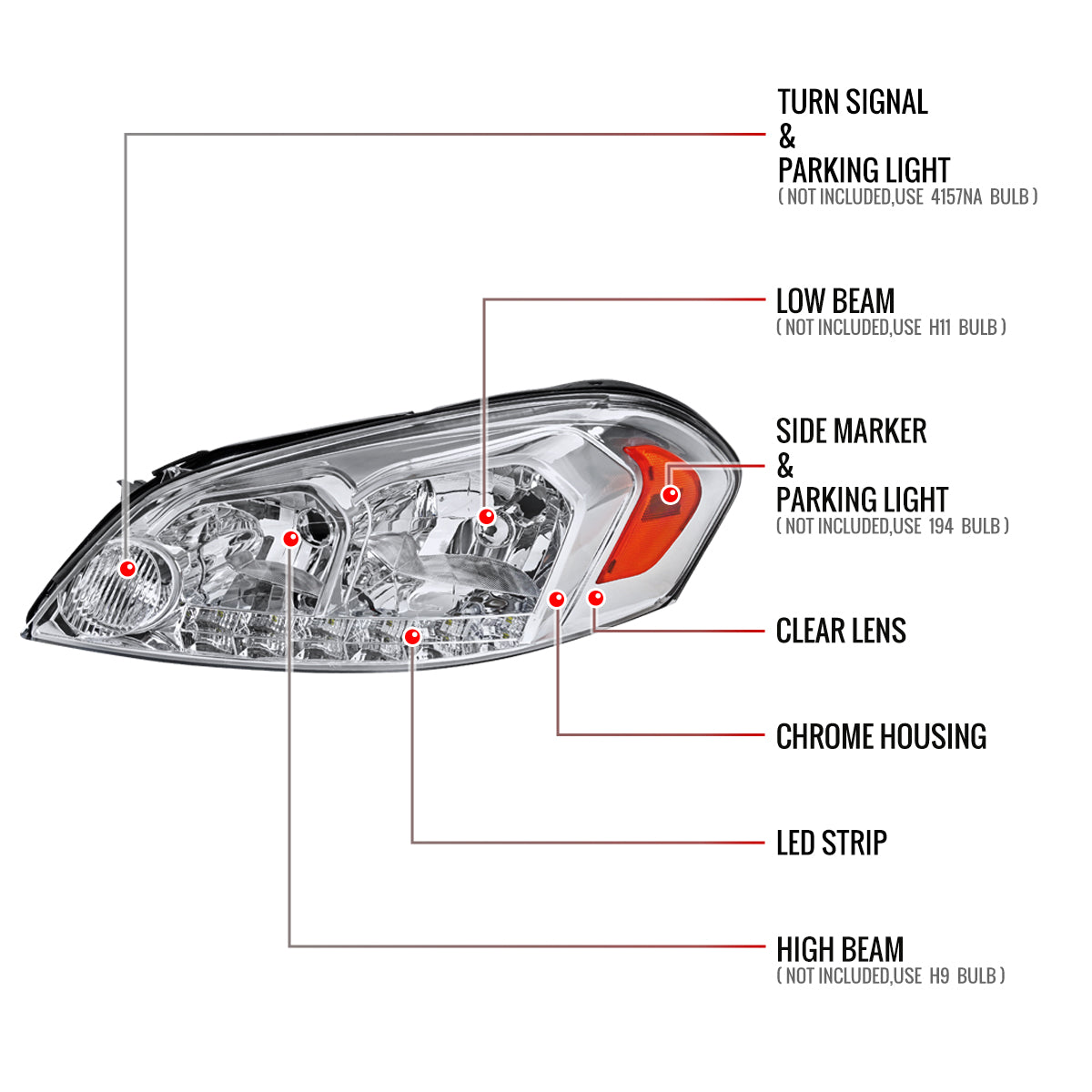 Spec-D 06-16 Impala/06-07 Monte Carlo Headlights Chrome/Clear