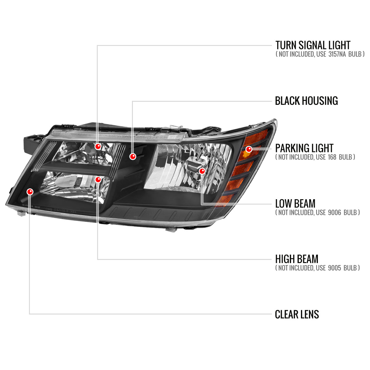 Spec-D 09-20 Dodge Journey Headlights OEM Replacement Black