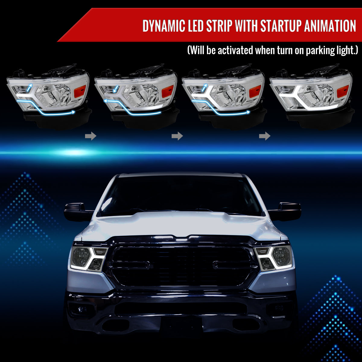 Spec-D 19-24 Ram 1500 Animated LED Bar Headlights OEM Style Chrome
