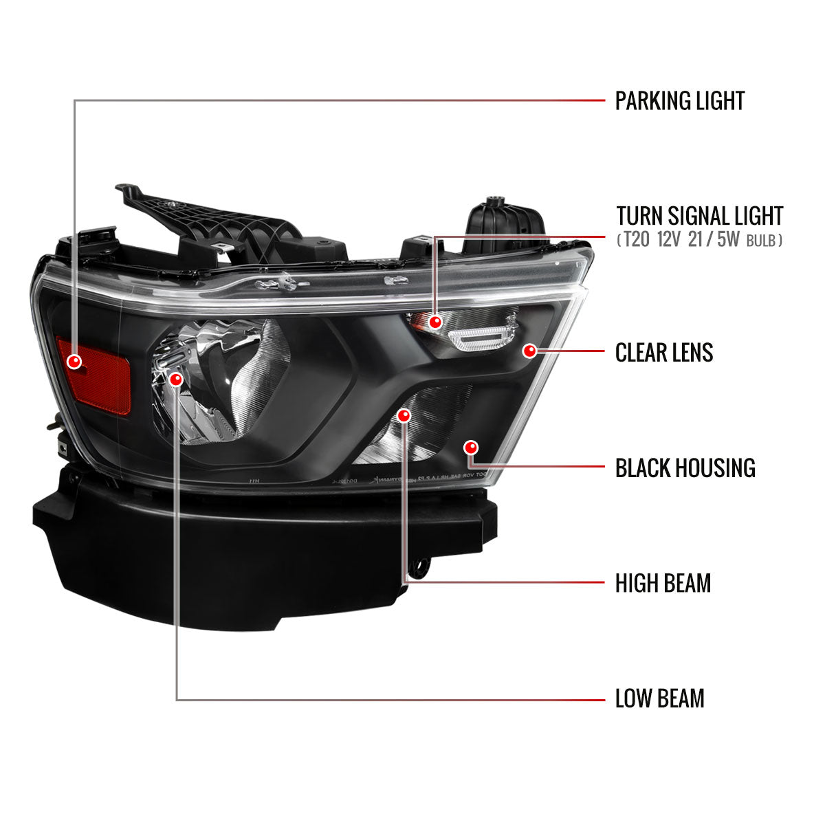 Spec-D 19-24 Ram 1500 Passenger Headlight Black/Clear Replacement