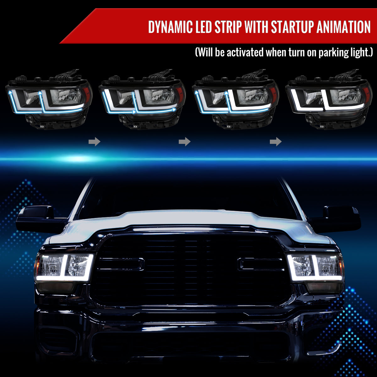 Spec-D 19-24 Ram 2500-5500 Headlights LED Bar OEM Style Matte Black