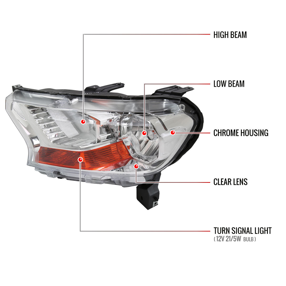 Spec-D 19-22 Ford Ranger XL/XLT OEM Style Halogen Headlights Chrome