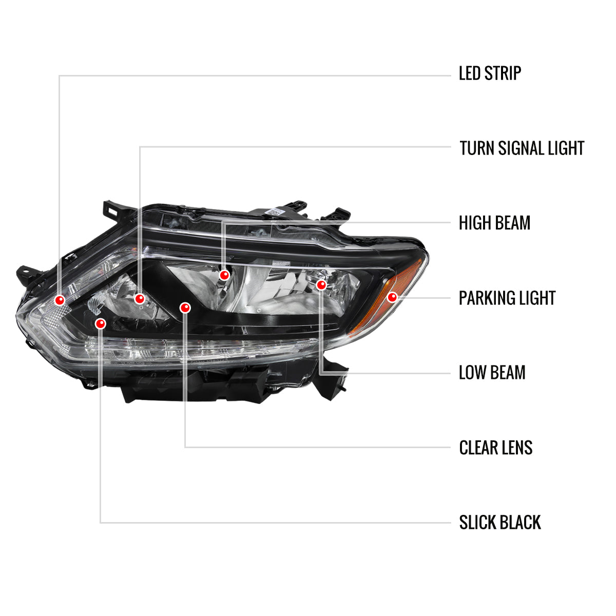 Spec-D 14-16 Nissan Rogue Headlights LED Strip OEM Style Black