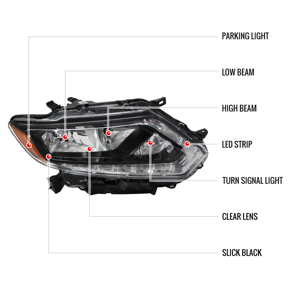 Spec-D 14-16 Nissan Rogue Passenger LED Black Replacement