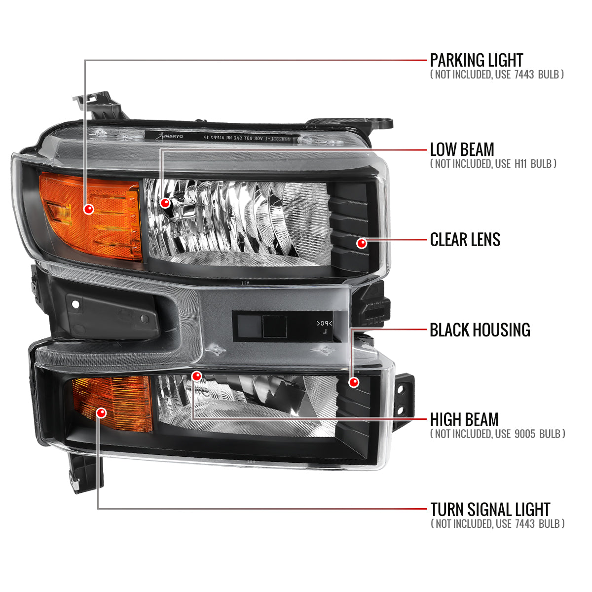 Spec-D 19-21 Silverado 1500 Passenger Projector Black Replacement