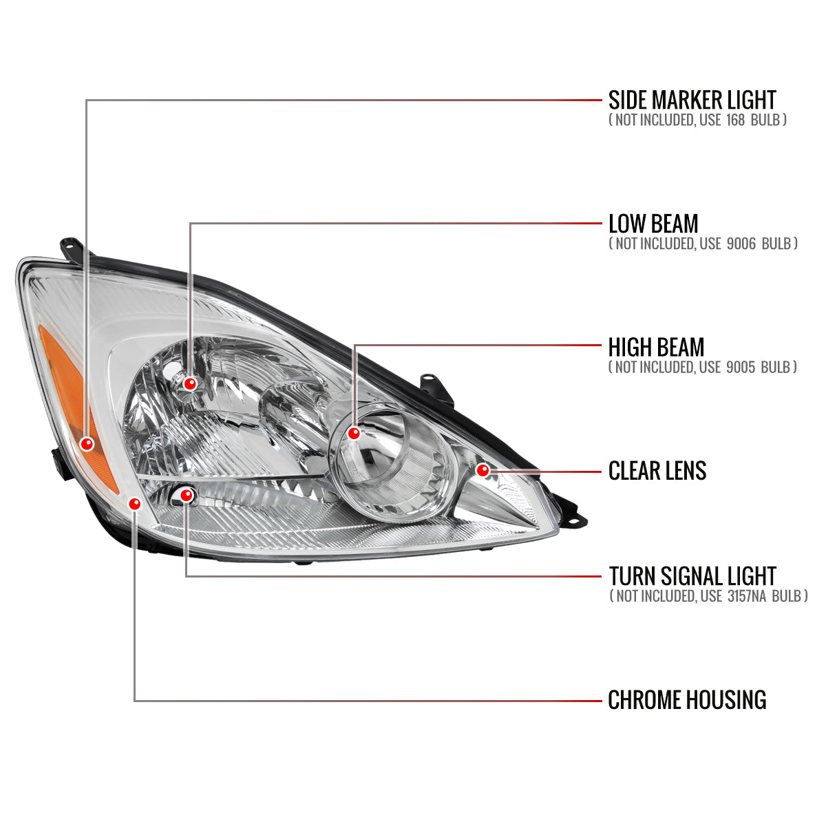 Spec-D 04-05 Toyota Sienna Passenger Headlight OEM Chrome Replacement